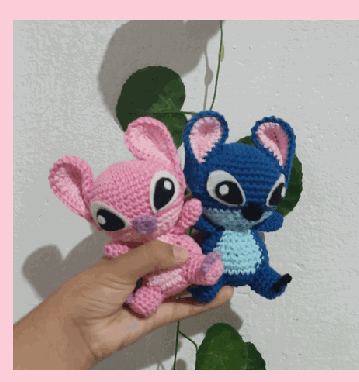 Stitch e angel em crochê feito à mão