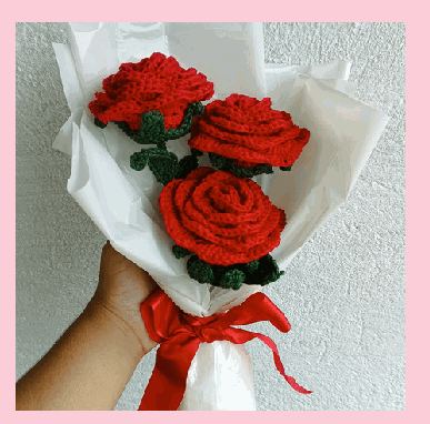Buquê 3 rosas em crochê feito à mão