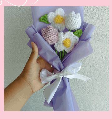 Buquê margarida e tulipas em crochê feito à mão
