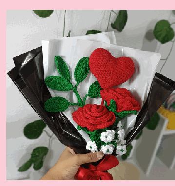 Buquê com rosas em crochê feito à mão