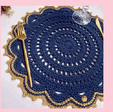Azul com dourado em crochê feito à mão